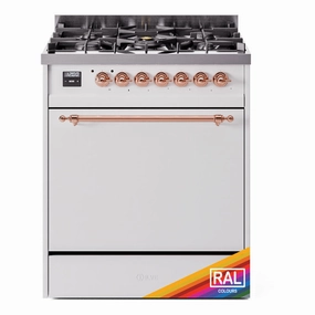 Ilve UP30QNMPRAP Nostalgie Ii 30 Inch Dual Fuel Natural Gas Freestanding Range In Ral Custom Color With Copper Trim Freestanding Ranges freestanding dual fuel range 30 inch