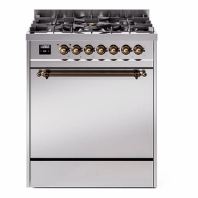 Ilve UP30QNMPSSBLP Nostalgie Ii 30 Inch Dual Fuel Liquid Propane Freestanding Range In Stainless Steel With Bronze Trim Freestanding Ranges freestanding dual fuel range 30 inch