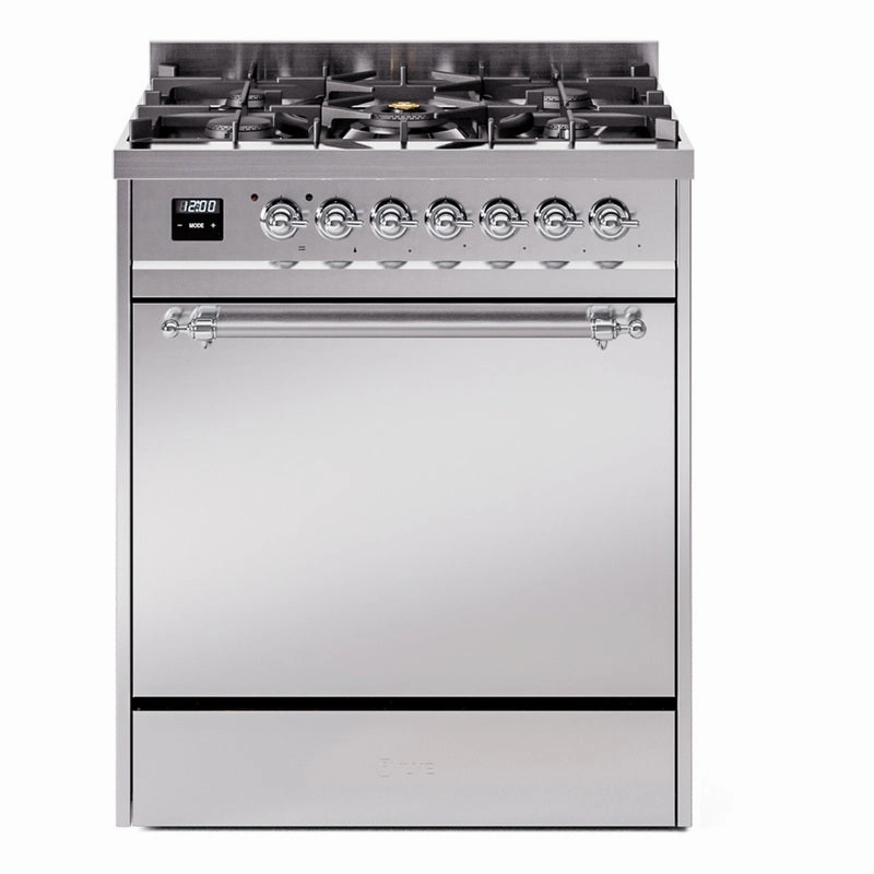 Ilve UP30QNMPSSCLP Nostalgie Ii 30 Inch Dual Fuel Liquid Propane Freestanding Range In Stainless Steel With Chrome Trim Freestanding Ranges freestanding dual fuel range 30 inch
