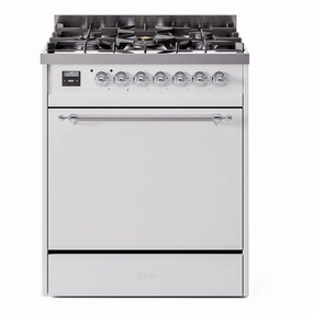 Ilve UP30QNMPWHC Nostalgie Ii 30 Inch Dual Fuel Natural Gas Freestanding Range In White With Chrome Trim Freestanding Ranges freestanding dual fuel range 30 inch
