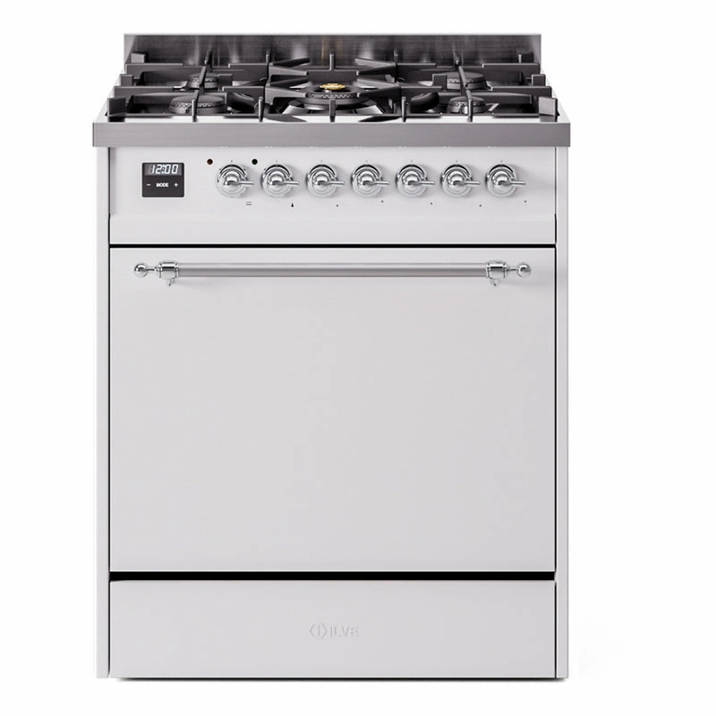 Ilve UP30QNMPWHC Nostalgie Ii 30 Inch Dual Fuel Natural Gas Freestanding Range In White With Chrome Trim Freestanding Ranges freestanding dual fuel range 30 inch