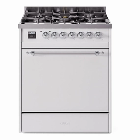 Ilve UP30QNMPWHCLP Nostalgie Ii 30 Inch Dual Fuel Liquid Propane Freestanding Range In White With Chrome Trim Freestanding Ranges freestanding dual fuel range 30 inch