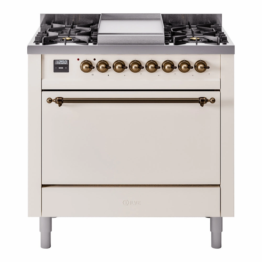 Ilve UP36FQNMPAWBLP Nostalgie Ii 36 Inch Dual Fuel Liquid Propane Freestanding Range In Antique White With Bronze Trim Freestanding Ranges freestanding dual fuel range 30 inch