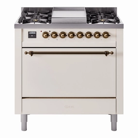 Ilve UP36FQNMPAWBLP Nostalgie Ii 36 Inch Dual Fuel Liquid Propane Freestanding Range In Antique White With Bronze Trim Freestanding Ranges freestanding dual fuel range 30 inch