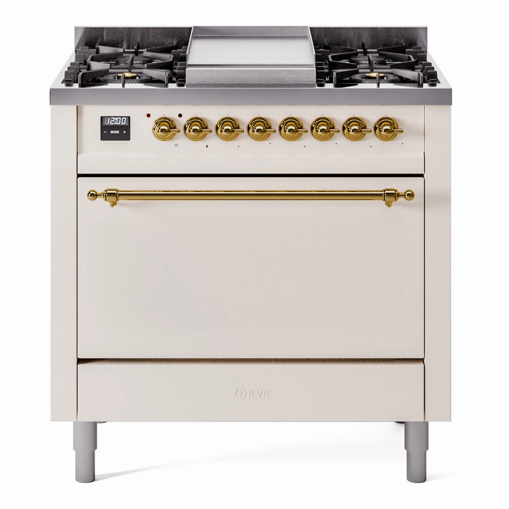 Ilve UP36FQNMPAWG Nostalgie Ii 36 Inch Dual Fuel Natural Gas Freestanding Range In Antique White With Brass Trim Freestanding Ranges freestanding dual fuel range 30 inch