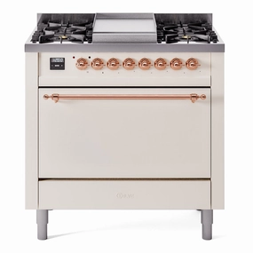 Ilve UP36FQNMPAWPLP Nostalgie Ii 36 Inch Dual Fuel Liquid Propane Freestanding Range In Antique White With Copper Trim Freestanding Ranges freestanding dual fuel range 30 inch