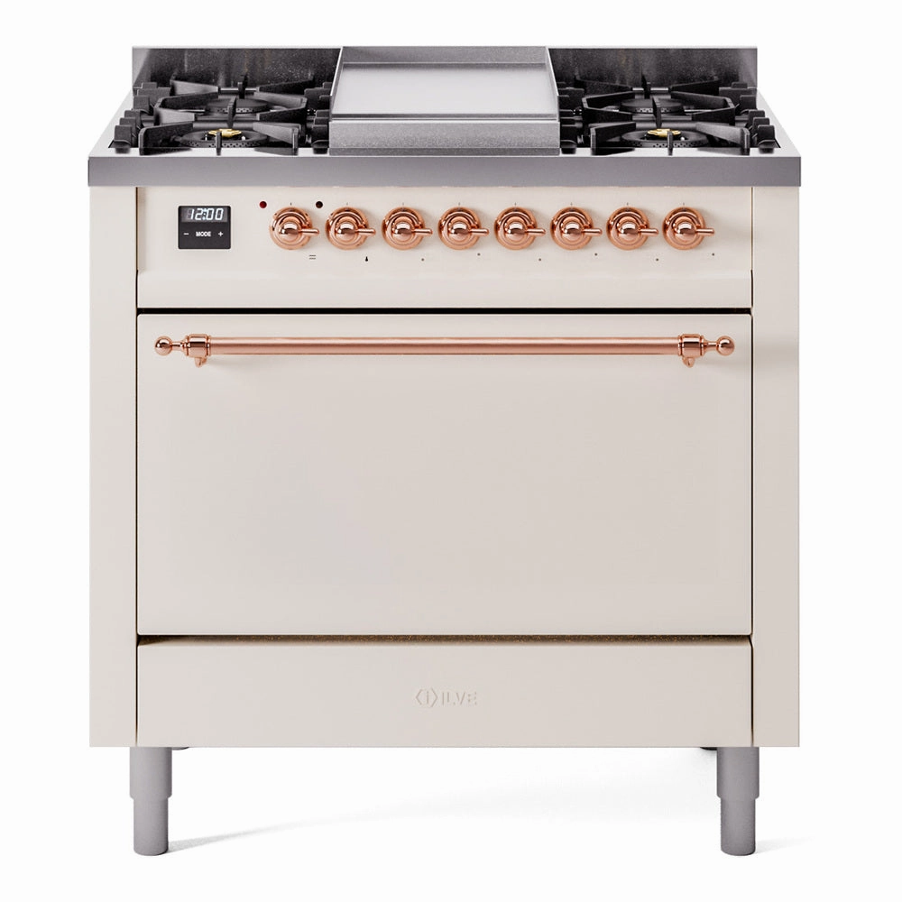 Ilve UP36FQNMPAWPLP Nostalgie Ii 36 Inch Dual Fuel Liquid Propane Freestanding Range In Antique White With Copper Trim Freestanding Ranges freestanding dual fuel range 30 inch