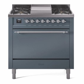 Ilve UP36FQNMPBGCLP Nostalgie Ii 36 Inch Dual Fuel Liquid Propane Freestanding Range In Blue Grey With Chrome Trim Freestanding Ranges freestanding dual fuel range 30 inch