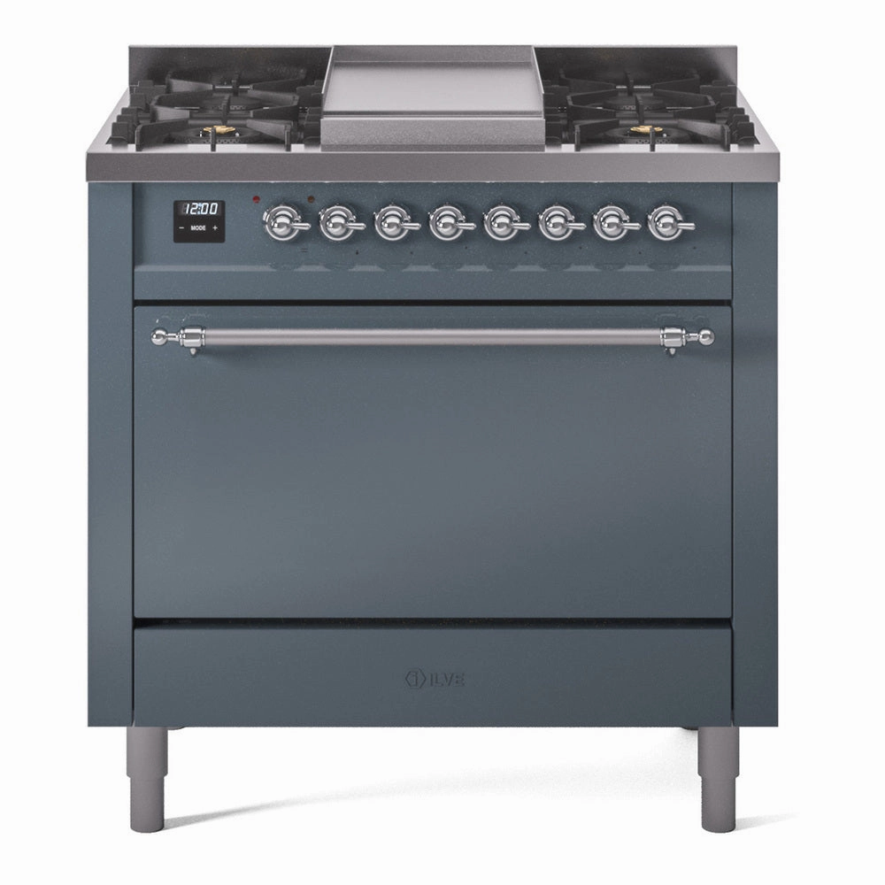 Ilve UP36FQNMPBGCLP Nostalgie Ii 36 Inch Dual Fuel Liquid Propane Freestanding Range In Blue Grey With Chrome Trim Freestanding Ranges freestanding dual fuel range 30 inch