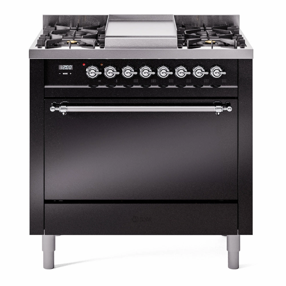 Ilve UP36FQNMPBKC Nostalgie Ii 36 Inch Dual Fuel Natural Gas Freestanding Range In Black With Chrome Trim Freestanding Ranges freestanding dual fuel range 30 inch