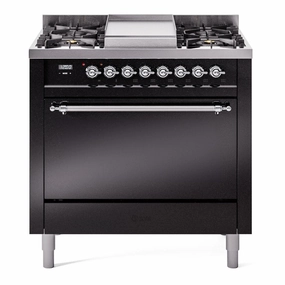 Ilve UP36FQNMPBKC Nostalgie Ii 36 Inch Dual Fuel Natural Gas Freestanding Range In Black With Chrome Trim Freestanding Ranges freestanding dual fuel range 30 inch