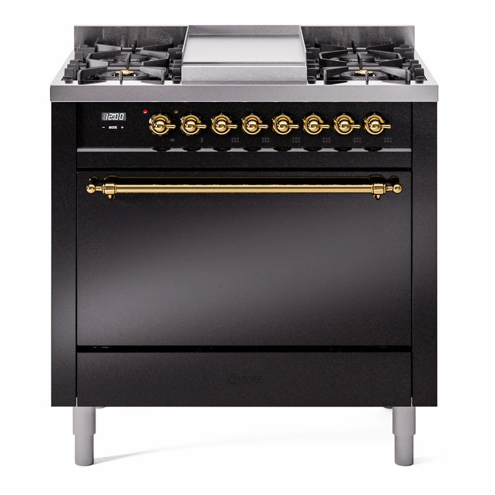 Ilve UP36FQNMPBKGLP Nostalgie Ii 36 Inch Dual Fuel Liquid Propane Freestanding Range In Black With Brass Trim Freestanding Ranges freestanding dual fuel range 30 inch
