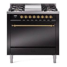 Ilve UP36FQNMPBKGLP Nostalgie Ii 36 Inch Dual Fuel Liquid Propane Freestanding Range In Black With Brass Trim Freestanding Ranges freestanding dual fuel range 30 inch