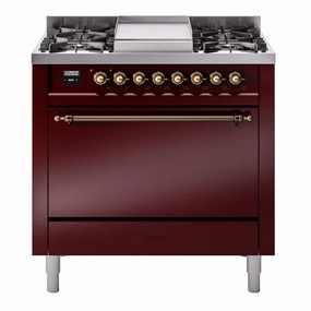 Ilve UP36FQNMPBUB Nostalgie Ii 36 Inch Dual Fuel Natural Gas Freestanding Range In Burgundy With Bronze Trim Freestanding Ranges freestanding dual fuel range 30 inch