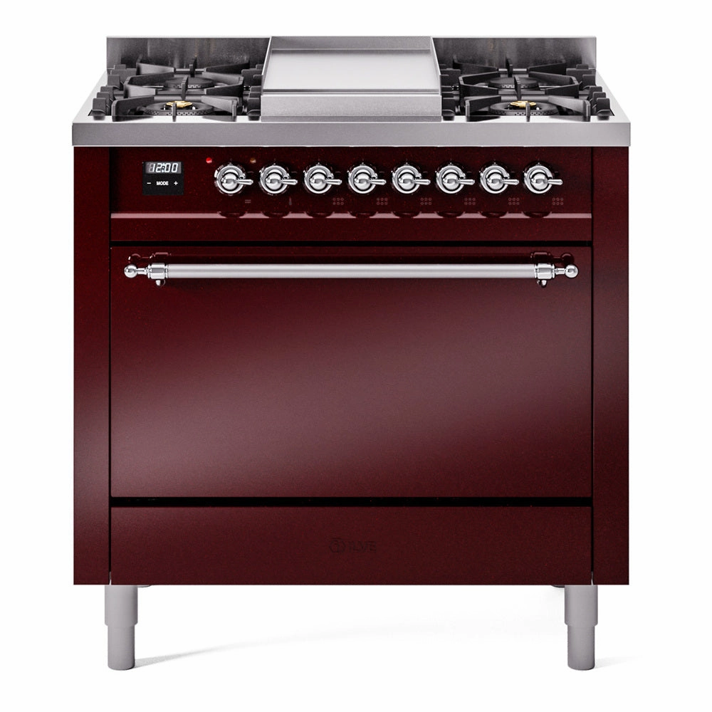 Ilve UP36FQNMPBUCLP Nostalgie Ii 36 Inch Dual Fuel Liquid Propane Freestanding Range In Burgundy With Chrome Trim Freestanding Ranges freestanding dual fuel range 30 inch