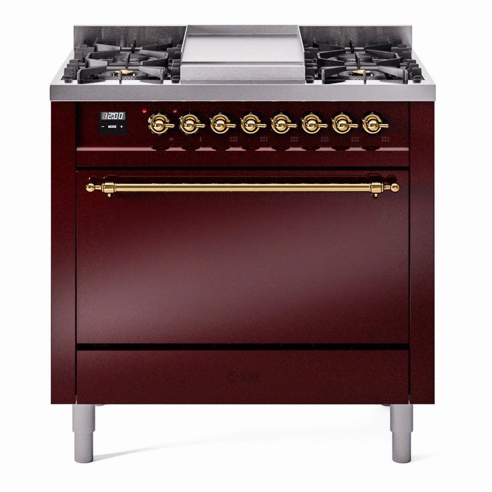 Ilve UP36FQNMPBUGLP Nostalgie Ii 36 Inch Dual Fuel Liquid Propane Freestanding Range In Burgundy With Brass Trim Freestanding Ranges freestanding dual fuel range 30 inch