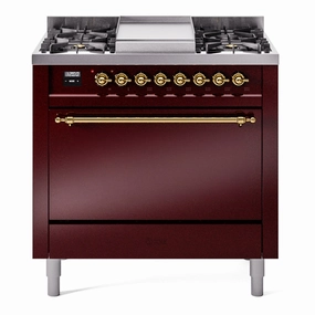 Ilve UP36FQNMPBUGLP Nostalgie Ii 36 Inch Dual Fuel Liquid Propane Freestanding Range In Burgundy With Brass Trim Freestanding Ranges freestanding dual fuel range 30 inch