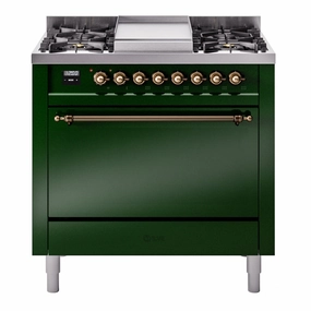 Ilve UP36FQNMPEGBLP Nostalgie Ii 36 Inch Dual Fuel Liquid Propane Freestanding Range In Emerald Green With Bronze Trim Freestanding Ranges freestanding dual fuel range 30 inch