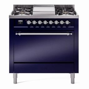 Ilve UP36FQNMPMBC Nostalgie Ii 36 Inch Dual Fuel Natural Gas Freestanding Range In Blue With Chrome Trim Freestanding Ranges freestanding dual fuel range 30 inch