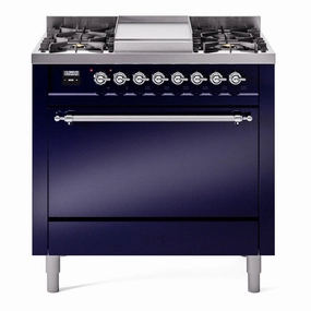 Ilve UP36FQNMPMBCLP Nostalgie Ii 36 Inch Dual Fuel Liquid Propane Freestanding Range In Blue With Chrome Trim Freestanding Ranges freestanding dual fuel range 30 inch