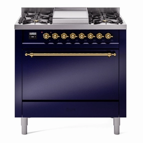 Ilve UP36FQNMPMBG Nostalgie Ii 36 Inch Dual Fuel Natural Gas Freestanding Range In Blue With Brass Trim Freestanding Ranges freestanding dual fuel range 30 inch