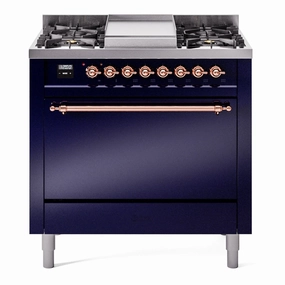 Ilve UP36FQNMPMBPLP Nostalgie Ii 36 Inch Dual Fuel Liquid Propane Freestanding Range In Blue With Copper Trim Freestanding Ranges freestanding dual fuel range 30 inch