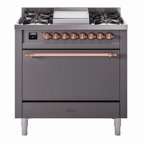 Ilve UP36FQNMPMGPLP Nostalgie Ii 36 Inch Dual Fuel Liquid Propane Freestanding Range In Matte Graphite With Copper Trim Freestanding Ranges freestanding dual fuel range 30 inch
