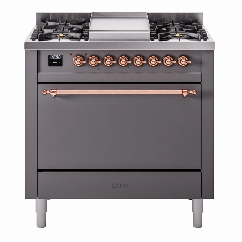 Ilve UP36FQNMPMGPLP Nostalgie Ii 36 Inch Dual Fuel Liquid Propane Freestanding Range In Matte Graphite With Copper Trim Freestanding Ranges freestanding dual fuel range 30 inch
