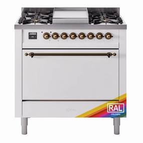 Ilve UP36FQNMPRAB Nostalgie Ii 36 Inch Dual Fuel Natural Gas Freestanding Range In Ral Custom Color With Bronze Trim Freestanding Ranges freestanding dual fuel range 30 inch