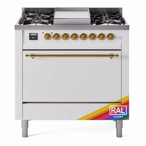 Ilve UP36FQNMPRAG Nostalgie Ii 36 Inch Dual Fuel Natural Gas Freestanding Range In Ral Custom Color With Brass Trim Freestanding Ranges freestanding dual fuel range 30 inch