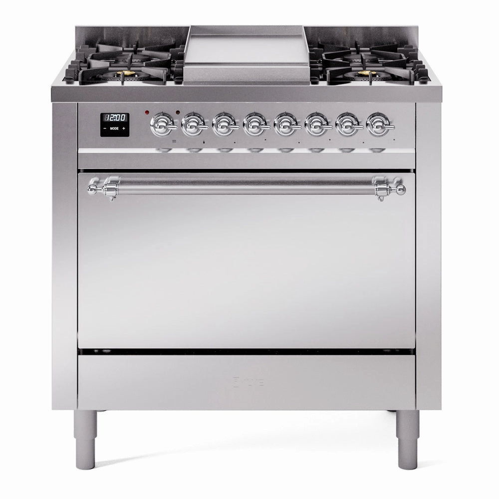Ilve UP36FQNMPSSC Nostalgie Ii 36 Inch Dual Fuel Natural Gas Freestanding Range In Stainless Steel With Chrome Trim Freestanding Ranges freestanding dual fuel range 30 inch