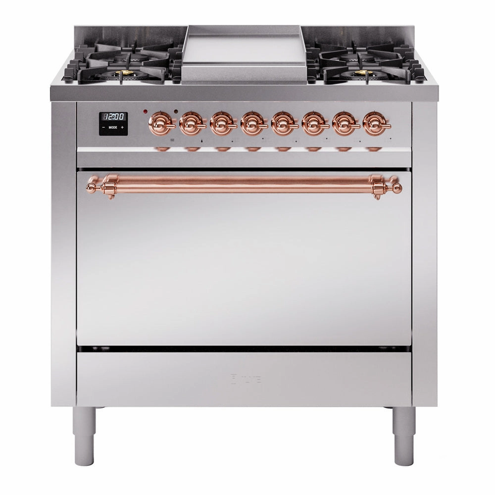 Ilve UP36FQNMPSSP Nostalgie Ii 36 Inch Dual Fuel Natural Gas Freestanding Range In Stainless Steel With Copper Trim Freestanding Ranges freestanding dual fuel range 30 inch