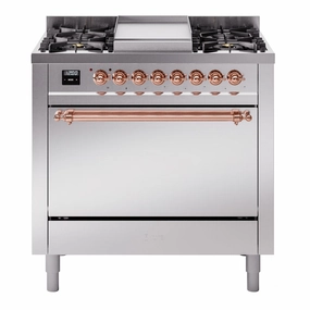 Ilve UP36FQNMPSSP Nostalgie Ii 36 Inch Dual Fuel Natural Gas Freestanding Range In Stainless Steel With Copper Trim Freestanding Ranges freestanding dual fuel range 30 inch