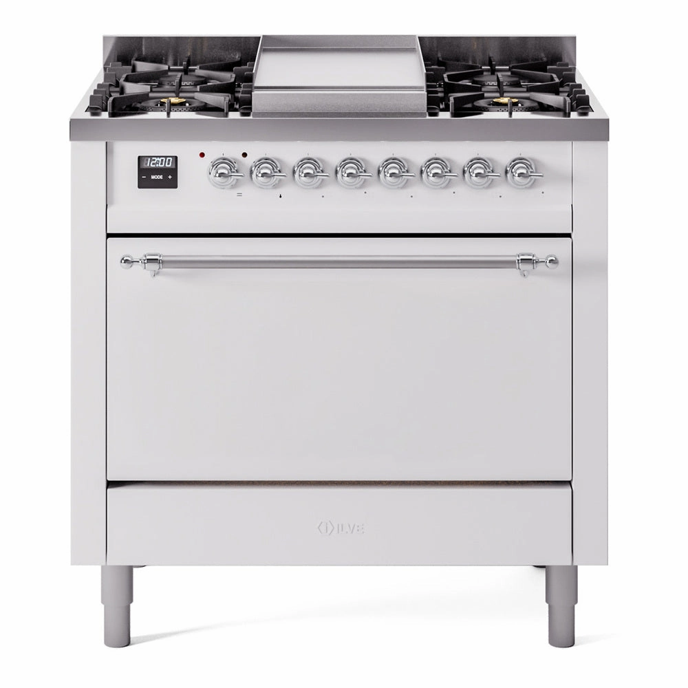 Ilve UP36FQNMPWHC Nostalgie Ii 36 Inch Dual Fuel Natural Gas Freestanding Range In White With Chrome Trim Freestanding Ranges freestanding dual fuel range 30 inch