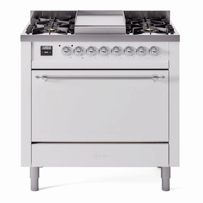Ilve UP36FQNMPWHC Nostalgie Ii 36 Inch Dual Fuel Natural Gas Freestanding Range In White With Chrome Trim Freestanding Ranges freestanding dual fuel range 30 inch
