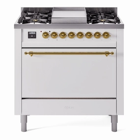 Ilve UP36FQNMPWHG Nostalgie Ii 36 Inch Dual Fuel Natural Gas Freestanding Range In White With Brass Trim Freestanding Ranges freestanding dual fuel range 30 inch