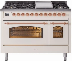 Ilve UP48FNMPAWPLP Nostalgie Ii 48 Inch Dual Fuel Liquid Propane Freestanding Range In Antique White With Copper Trim Freestanding Ranges freestanding dual fuel range 30 inch