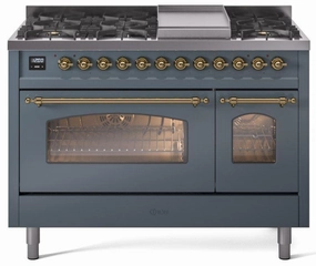 Ilve UP48FNMPBGGLP Nostalgie Ii 48 Inch Dual Fuel Liquid Propane Freestanding Range In Blue Grey With Brass Trim Freestanding Ranges freestanding dual fuel range 30 inch