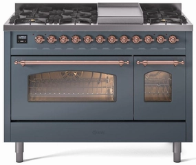 Ilve UP48FNMPBGPLP Nostalgie Ii 48 Inch Dual Fuel Liquid Propane Freestanding Range In Blue Grey With Copper Trim Freestanding Ranges freestanding dual fuel range 30 inch