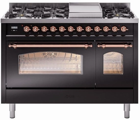Ilve UP48FNMPBKPLP Nostalgie Ii 48 Inch Dual Fuel Liquid Propane Freestanding Range In Glossy Black With Copper Trim Freestanding Ranges freestanding dual fuel range 30 inch