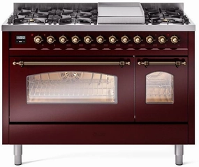 Ilve UP48FNMPBUBLP Nostalgie Ii 48 Inch Dual Fuel Liquid Propane Freestanding Range In Burgundy With Bronze Trim Freestanding Ranges freestanding dual fuel range 30 inch