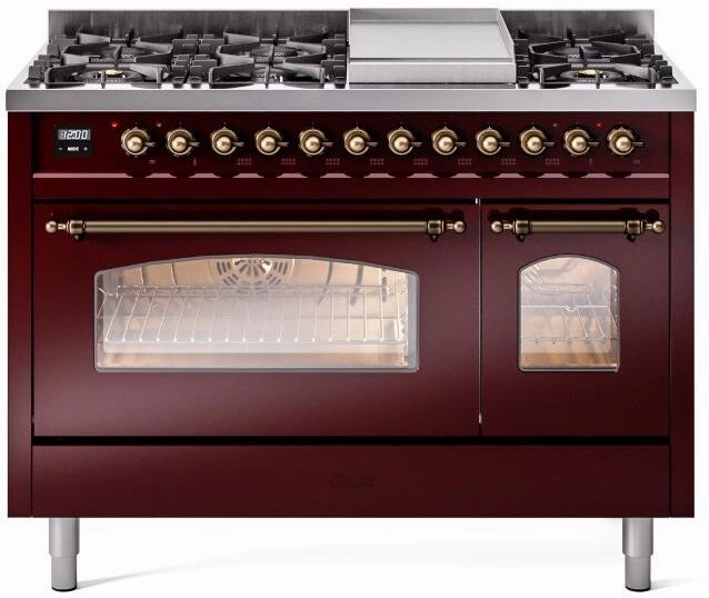 Ilve UP48FNMPBUBLP Nostalgie Ii 48 Inch Dual Fuel Liquid Propane Freestanding Range In Burgundy With Bronze Trim Freestanding Ranges freestanding dual fuel range 30 inch