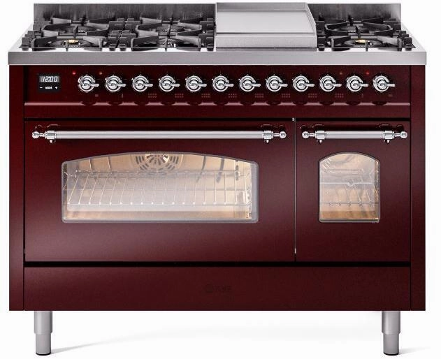 Ilve UP48FNMPBUCLP Nostalgie Ii 48 Inch Dual Fuel Liquid Propane Freestanding Range In Burgundy With Chrome Trim Freestanding Ranges freestanding dual fuel range 30 inch