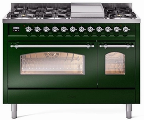 Ilve UP48FNMPEGC Nostalgie Ii 48 Inch Dual Fuel Natural Gas Freestanding Range In Emerald Green With Chrome Trim Freestanding Ranges freestanding dual fuel range 30 inch