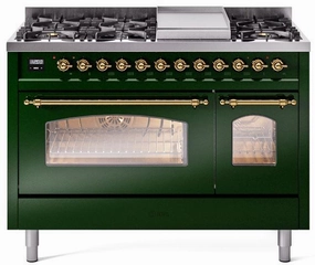 Ilve UP48FNMPEGGLP Nostalgie Ii 48 Inch Dual Fuel Liquid Propane Freestanding Range In Emerald Green With Brass Trim Freestanding Ranges freestanding dual fuel range 30 inch