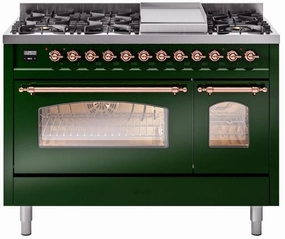 Ilve UP48FNMPEGP Nostalgie Ii 48 Inch Dual Fuel Natural Gas Freestanding Range In Emerald Green With Copper Trim Freestanding Ranges freestanding dual fuel range 30 inch