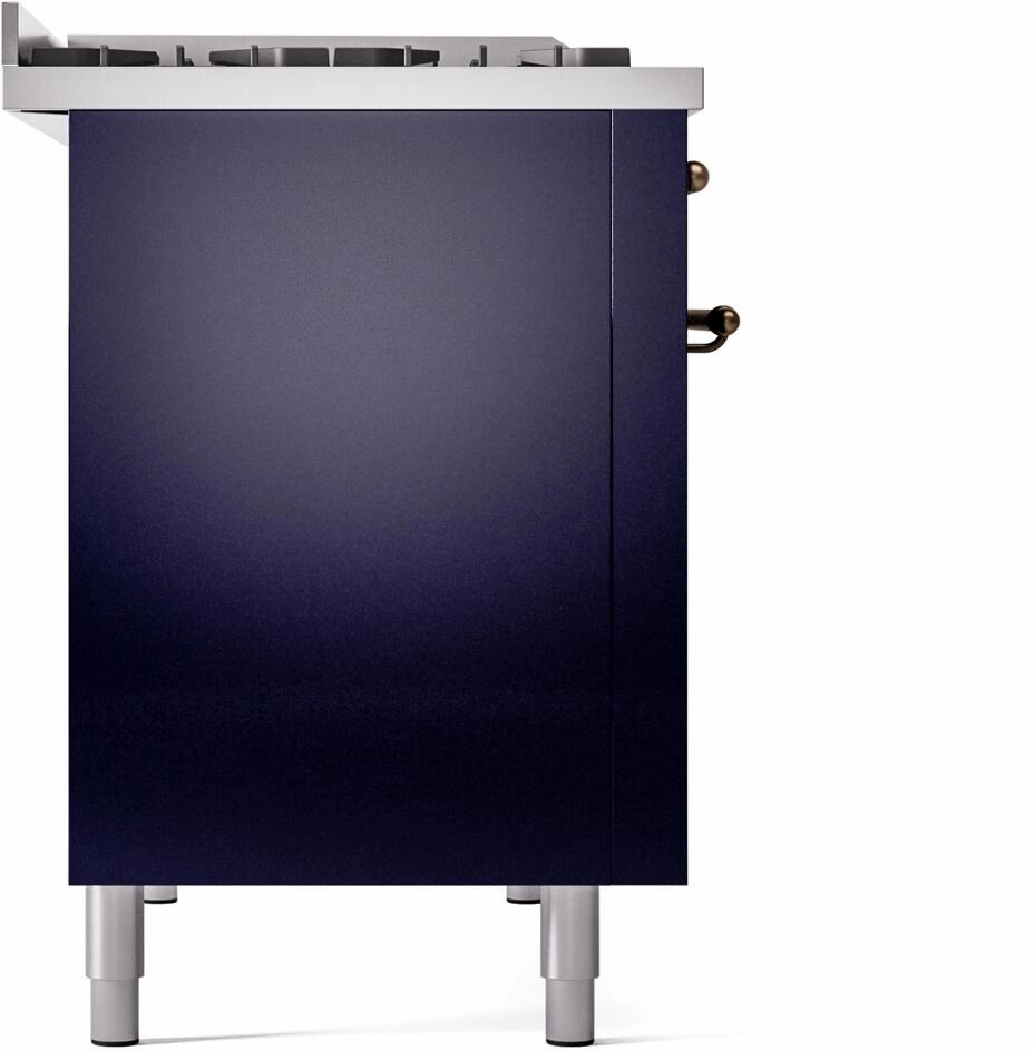Ilve UP48FNMPMBBLP Nostalgie Ii 48 Inch Dual Fuel Liquid Propane Freestanding Range In Blue With Bronze Trim