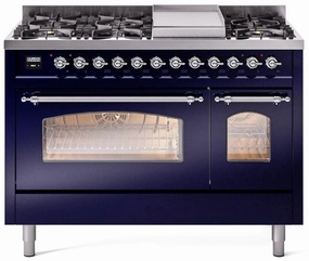 Ilve UP48FNMPMBC Nostalgie Ii 48 Inch Dual Fuel Natural Gas Freestanding Range In Blue With Chrome Trim Freestanding Ranges freestanding dual fuel range 30 inch