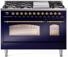 Ilve UP48FNMPMBG Nostalgie Ii 48 Inch Dual Fuel Natural Gas Freestanding Range In Blue With Brass Trim Freestanding Ranges freestanding dual fuel range 30 inch