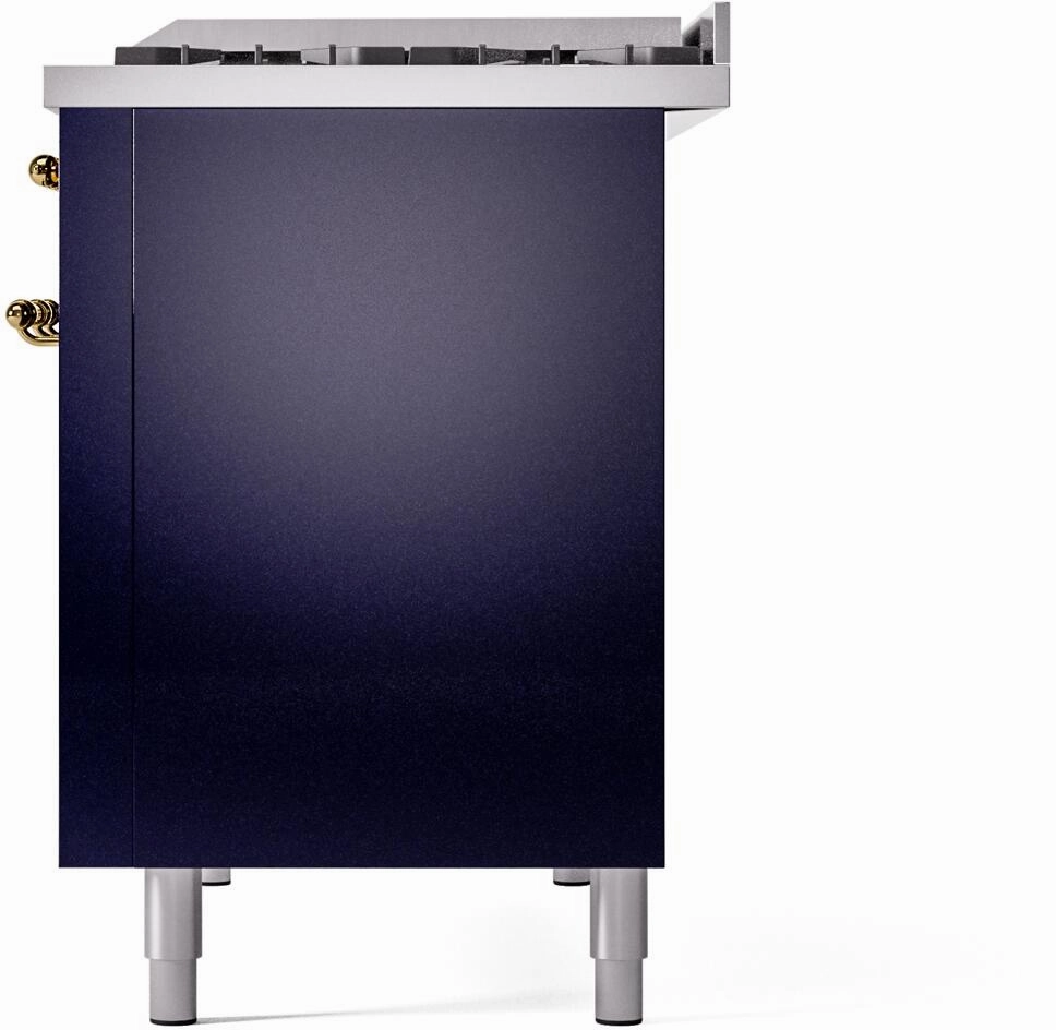 Ilve UP48FNMPMBG Nostalgie Ii 48 Inch Dual Fuel Natural Gas Freestanding Range In Blue With Brass Trim